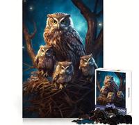 Owl with Owlets at Night Hard Jigsaw Puzzle for Adults 1000 Pieces Smart Game Home Enjoy Image Assembly Festive Gift (38x52cm)