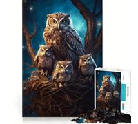 Owl with Owlets at Night Jigsaw Puzzles for Adults1000 Pieces Strong Logic Toy Tension Relief Clear Edge Premium Gift (50x75cm)