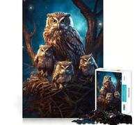 Owl with Owlets at Night Jigsaw Puzzles for Teenagers 1000 Pieces Reason Skill Toy Soothing Play Exact Cut Santa Wish Gift (38x26cm)