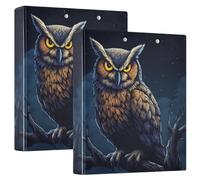 Owl with Yellow Eyes 3 Ring Binders 1.5 Inch Clear View Three Ring Binders Versatile Binder Fits 200 Sheets 2 Pack