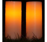 OWLBAY 2PCS 4"x10" Outdoor Solar LED Candle Light with Dusk to Dawn Sensor, Waterproof Rechargeable Flickering LED Pillar Candles, Reusable Flameless Candles, White Shade, Battery Replaceable