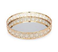 OWLEEN Nordic Vintage Hollow-Carved Glass Mirror Tray Dessert Fruit Jewelry Display Decorative Stand 23X23X6cm