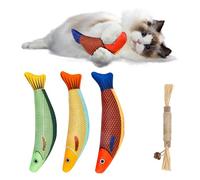OwletWishes Catnip Cat Toys, 4 Pack, Fish Shaped Chew & Kick Exercise Toys with Textured Tails, 8.1 Inches Interactive Plush for Indoor Kittens, Multi Cat, and All Breeds