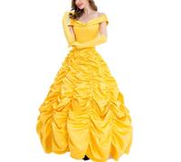 OwlFay Women Belle Dress Adult Princess Fancy Dress Up Outfits Halloween Party Carnival Costume Cosplay Party Carnival Costume Yellow+Accessories L
