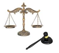 Owlgift Antique Metal Justice Represent Libra Jewelry Tower/w Wooden Gavel and Block Set, Lawyer Scale of Justice, Judge Sound Block Set, Auction Sale - Bronze, 11.1“ W x 11.4“ H