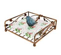 OwlGift Collection Bronze Coated Metal Flat Napkin Holder Dispensing Stand w/Ceramic Bird, Kitchen and Countertop Flat Napkin Storage Organizer