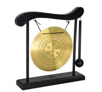 Owlgift Feng Shui Desktop Gong Set, Brass Gong Engraved with Om Mani Padme Hum Mantra, Solid Wood Frame & Mallet, Tibetan-Inspired Zen Decor for Meditation & Energy Clearing, 11.1"W x 7.9"H