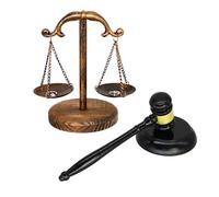 Owlgift Justice Balance Scale and Gavel Set - 8” Courtroom Decor with Wooden Base - Decorative Gift for Lawyers, Judges, Auctioneers & Students