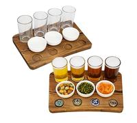 Owlgift Rustic Wooden Craft Beer Flight Board Tray with Drink Glasses & Food Pairings, Charcuterie & Cheese Board, Party Tray, Farmhouse Décor
