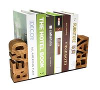 Owlgift Wood Bookends, Set of 2 Rustic Burnt Brown Decorative Bookends - 'Read & Pray' - Home Office Decorative Book Stand