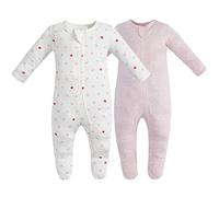 Owlivia Organic Cotton Baby Boy Girl Zip Front Sleep 'N Play, Footed Sleeper, Long Sleeve Pyjamas(0-3Months, Heart & Pink Melange)