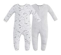 Owlivia Organic Cotton Baby Boy Girl Zip Front Sleep 'N Play, Footed Sleeper, Long Sleeve Pyjamas(Newborn, Star&Grey Melange)