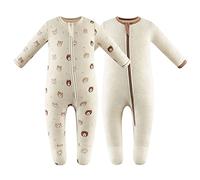 Owlivia Organic Cotton Baby Boy Girl Zip Front Sleep 'N Play, Footed Sleeper, Long Sleeve Pyjamas(Newborn, Bears&Oatmeal)