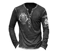 OWLKAY Men's Longsleeve T-Shirt Casual Fashion Men's Pattern Print Basic Shirt Slim Fit Chic Button Decoration Men's Longsleeve Tops Youth Vintage Men All-Match T-Shirt AD-015 S