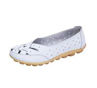 Owlkay Women's Laser Cut-Out Pattern Loafers - Orthopedic, Breathable Wedge Slip-On Shoes - Non-Slip, White