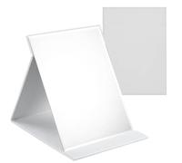 OWLKELA 16x12cm Portable Folding Mirror, Super HD Compact Makeup, White PU Leather Travel, Free Standing Vanity, Tabletop Foldable