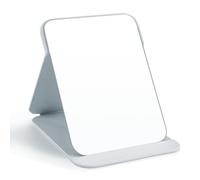 OWLKELA 25x17cm Portable Folding Mirror, Super HD Compact Makeup, White PU Leather Travel, Free Standing Vanity, Tabletop Foldable