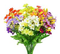 OWLKELA Artificial Silk Daisy Flowers - 6 Bundles in 6 Colors for Outdoor and Indoor, Decorative UV Resistant Faux Plastic in Vase for Graves and Garden