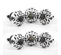 owlKraft Set of 6 Black & White Vintage Ceramic Knobs | Stylish Modern Drawer Knobs | Trendy Cabinet Door Knobs | Simple Hardware for Kitchen, Bathroom Cabinets & Dressers (Flower)