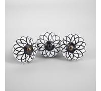 OwlKraft Set of 6 Vintage Theme Black and White Lotus Design Ceramic Knobs - Cabinet & Drawer Knobs