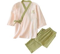 OWLONLINE Softable Cotton Crepe Pure Pajamas Suit Womens Japanese Kimono Pajamas Size L-C20
