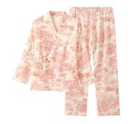 OWLONLINE Softable Cotton Crepe Pure Pajamas Suit Womens Japanese Kimono Pajamas Size XL-C21