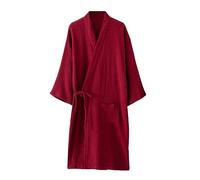 OWLONLINE Unisex Japanese Style Pajamas Cotton Oversize Japanese Kimono Robe Size M-O10 Wine Red