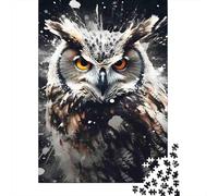 OwlPortrait Jigsaw Puzzle 1000Pc Recycled Paper for Adults InkSplatterPaintingPuzzle Difficult Challenging Home Activity Festivals Celebration Gifts 38x26cm/1000pcs