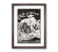 Owls At Winter By Theo Van Hoytema Classic Painting Framed Print | A2 Walnut Framed Wall Art | Ready to Hang | Classic Animal Picture | Living Room Bedroom Lounge Office