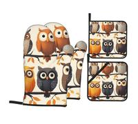 Owls Birds 4pcs Oven Mitts and Potholders BBQ GlovesNon-Slip Heat Resistant for Kitchen,Cooking,Baking