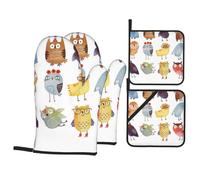 Owls Birds Oven Gloves Heat Resistant Non Slip Oven Mitts For Grilling/Cooking/Baking/Barbecue, Christmas Oven Gloves