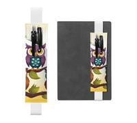 Owls Birds Pen Holder for Notebook, PU Leather Pen Sleeve Pouch for Gift, Detachable Bookmark Elastic Journal Pencil Holder Case - Hold 2-3 Pens, White