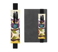 Owls Birds Pen Holder for Notebook, PU Leather Pen Sleeve Pouch for Gift, Detachable Bookmark Elastic Journal Pencil Holder Case - Hold 2-3 Pens, Black