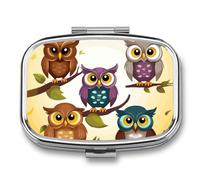 Owls Birds Pill Box 2 Compartment - Small Metal Medicine Organizer Portable Pill Case for Purse Pocket Travel Vitamin Organizer for Men Women, BPA-Free