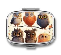 Owls Birds Pill Box 2 Compartment - Small Metal Medicine Organizer Portable Pill Case for Purse Pocket Travel Vitamin Organizer for Men Women, BPA-Free