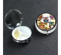 Owls Birds Pill Box 3 Compartment Round Metal Pill Case for Purse & Pocket, Portable Medicine Organizer Travel Pillbox Daily Pill Container Holder to Hold Vitamins, Fish Oil