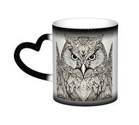 Owls Birds Print Mystical Color Changing Mug, Black to White Thermal Mug for Coffee Tea Home Office