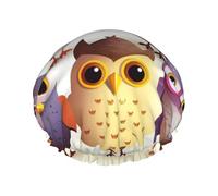 Owls Birds Shower Cap for Women Men, Adjustable Reusable Shower Bonnet Double Layer Waterproof Bath Caps, EVA Lining, Elastic Band Hair Cap for All Hair Lengths
