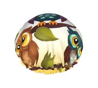 Owls Birds Shower Cap for Women Men Large Waterproof Shower Bonnet Elastic Band Bathing Hair Hat Spa Salon Caps Double Layered Reusable Bath Caps for Long Hair, Braids