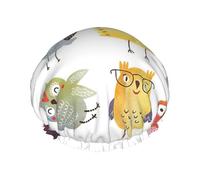 Owls Birds Shower Caps For Women, Elastic And Reusable Bath Caps, Double Waterproof Layers Shower Cap, Bathing Shower Caps