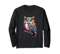 Owls Colorful Owl Bird Animal Nature Artful Creative Long Sleeve T-Shirt