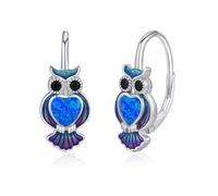 Owls Earrings Girl 925 Sterling Silver Heart Blue Crystal Earrings For Women Animal Jewelry Owls Earrings Mother's Day Christmas Gifts Valentine's Day For Kids, Extra, Silver, No Gemstone