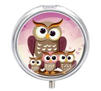 Owls Family Pill Box, 3 Compartment Small Pill Case Waterproof Travel Pill Organizer for Pocket Or Purse Portable Mini Medicine Tablet Vitamin Holder Pill Case