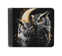 Owls Full Moon Leather Men's Bifold Wallet Minimalist Credit Card Holder Simple Coin Purse with Hidden Slots