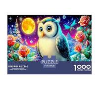 Owls in Snow 1000 Pieces for Adults Gifts: Owl in Colorful Night Scene Challenging & Brainteasing Home Activity 38x26cm/1000pcs