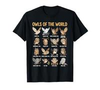 Owls of the World Species Chart Educational Bird Lover T-Shirt