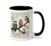 Owls on A Branch Ceramic Coffee Mug with Handle 11 Ounces, Porcelain Mug Coffee Cup Tea Mug Water Cup Ideal for Coffee,Tea,Latte,Cappuccino,Microwave & Dishwasher Safe Unique Gift Cup