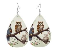 Owls on a branch Earrings for Women Teardrop Leather Earring Double Sided Drop Dangle Earrings Lightweight Women's Ear Accessories Jewelry Fashion Birthday Gift