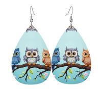 Owls On A Branch Faux Leather Teardrop Earrings, Fashion Lightweight Drop Dangle Earrings Leather Earrings For Women Weddings, Parties, Ceremonies, Banquets, Gifts