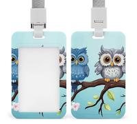 Owls on A Branch ID Badge Holder Durable ABS Plastic Card Case Protector with Lanyard,Push-Pull Slot,Stylish Lanyard ID Card Holders for Office Corporate Use